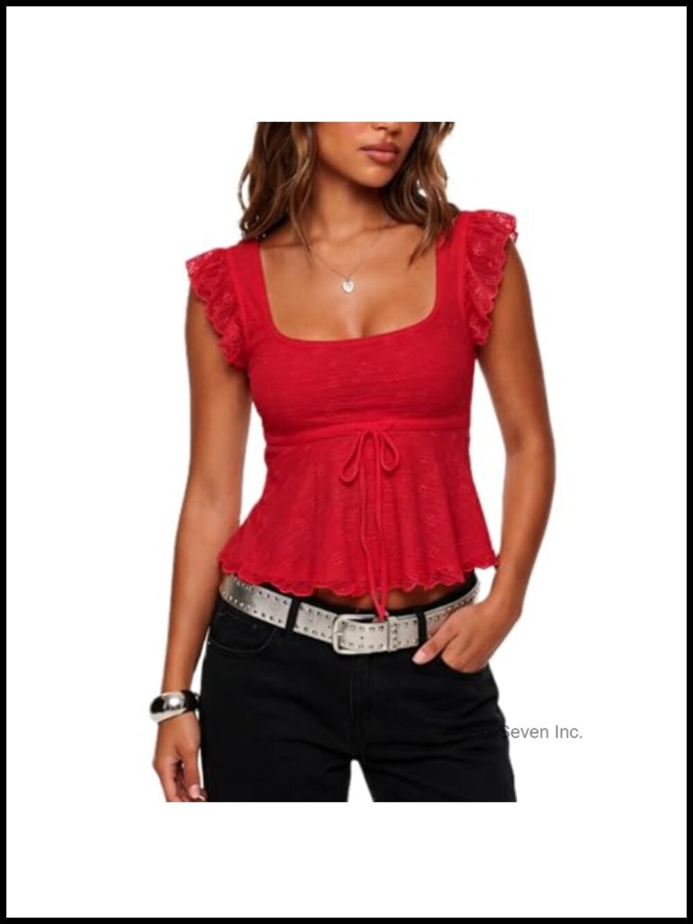 Y2K Square Neck Cap Sleeve Ruffle Babydoll Tank Top Lettuce Trim